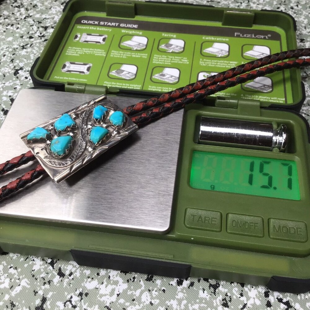 Sterling Silver Bolo Tie Turquoise Signed Native American Youth Or Women’s 15” - Picture 10 of 11
